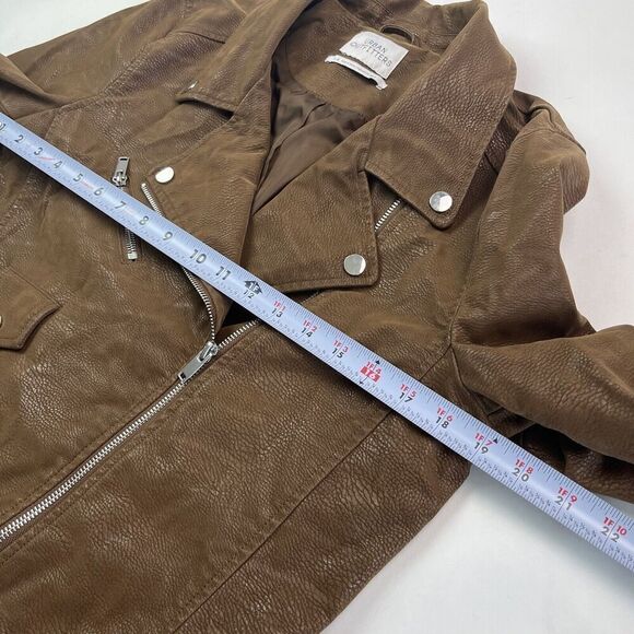 Urban Outfitters Faux Suede Leather Moto Jacket L Brown Punk Grunge City Classic - Picture 6 of 11